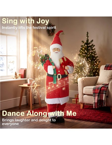 HOMCOM 4ft Singing Dancing Santa Claus, Standing Christmas Animated Santa Figure with Gift and Sack, Sound/Touch Activated - pic 209982 | FastDaddyshop
