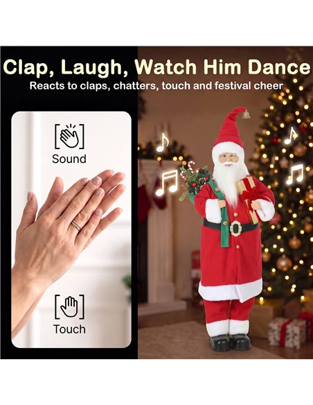 HOMCOM 4ft Singing Dancing Santa Claus, Standing Christmas Animated Santa Figure with Gift and Sack, Sound/Touch Activated - pic 209983 | FastDaddyshop