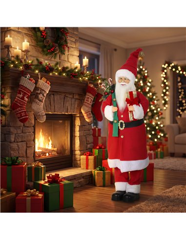 HOMCOM 4ft Singing Dancing Santa Claus, Standing Christmas Animated Santa Figure with Gift and Sack, Sound/Touch Activated