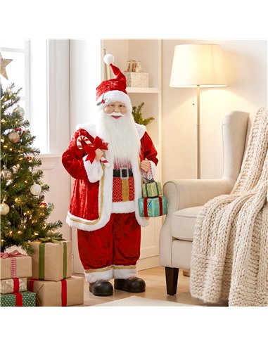HOMCOM 120cm Life Size Singing Dancing Santa Claus, Standing Musical Animated Santa with Gift and Candy Cane, Posable Arms, Hand