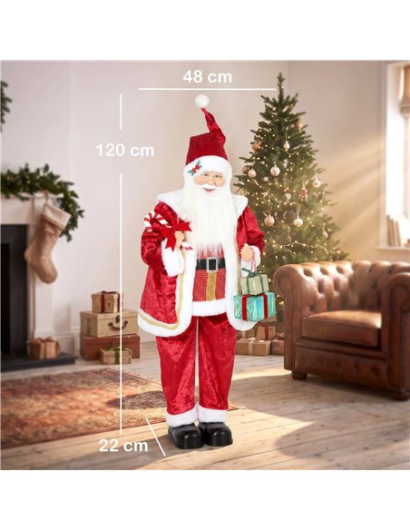 HOMCOM 120cm Life Size Singing Dancing Santa Claus, Standing Musical Animated Santa with Gift and Candy Cane, Posable Arms, Hand - pic 209990 | FastDaddyshop