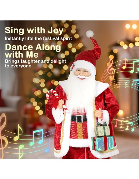 HOMCOM 120cm Life Size Singing Dancing Santa Claus, Standing Musical Animated Santa with Gift and Candy Cane, Posable Arms, Hand - pic 209991 | FastDaddyshop