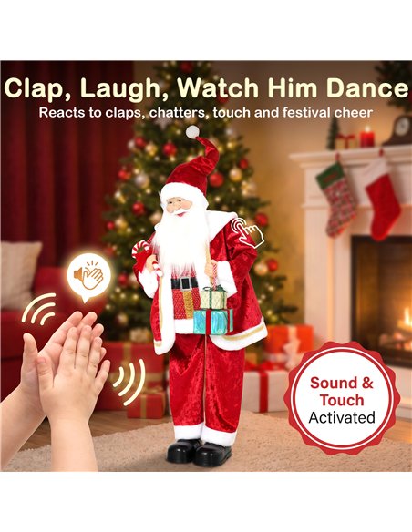 HOMCOM 120cm Life Size Singing Dancing Santa Claus, Standing Musical Animated Santa with Gift and Candy Cane, Posable Arms, Hand - pic 209992 | FastDaddyshop