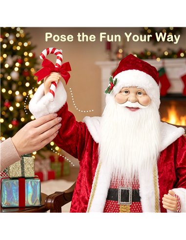 HOMCOM 120cm Life Size Singing Dancing Santa Claus, Standing Musical Animated Santa with Gift and Candy Cane, Posable Arms, Hand