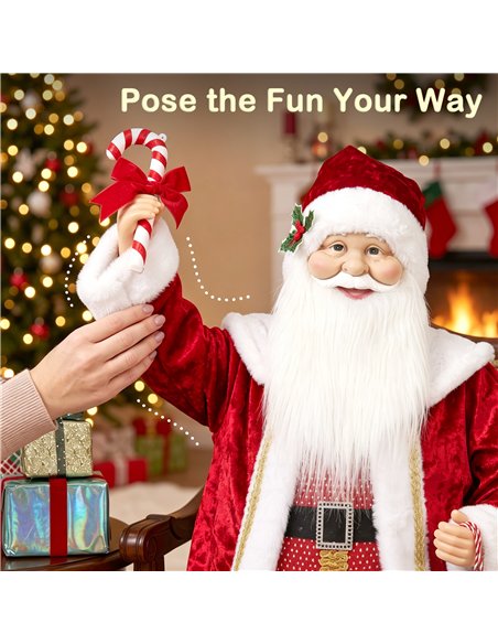 HOMCOM 120cm Life Size Singing Dancing Santa Claus, Standing Musical Animated Santa with Gift and Candy Cane, Posable Arms, Hand - pic 209993 | FastDaddyshop