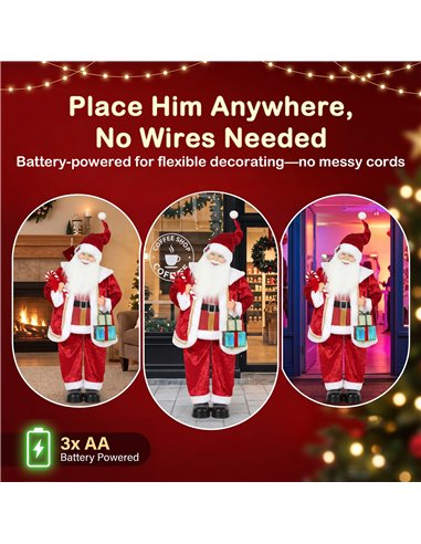 HOMCOM 120cm Life Size Singing Dancing Santa Claus, Standing Musical Animated Santa with Gift and Candy Cane, Posable Arms, Hand