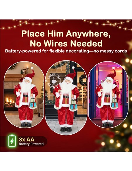 HOMCOM 120cm Life Size Singing Dancing Santa Claus, Standing Musical Animated Santa with Gift and Candy Cane, Posable Arms, Hand - pic 209994 | FastDaddyshop