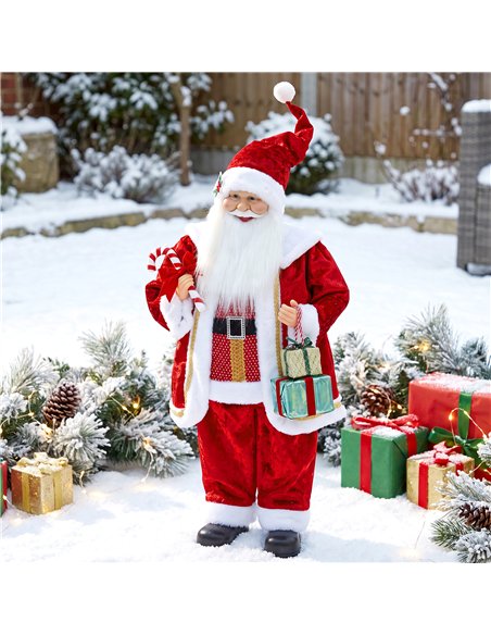 HOMCOM 120cm Life Size Singing Dancing Santa Claus, Standing Musical Animated Santa with Gift and Candy Cane, Posable Arms, Hand - pic 209995 | FastDaddyshop