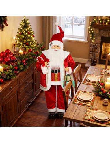 HOMCOM 120cm Life Size Singing Dancing Santa Claus, Standing Musical Animated Santa with Gift and Candy Cane, Posable Arms, Hand
