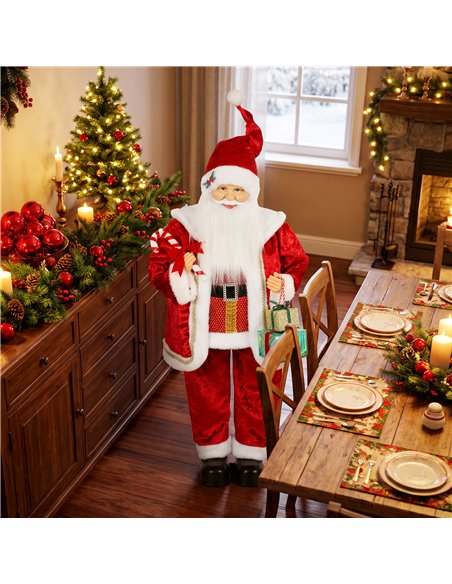 HOMCOM 120cm Life Size Singing Dancing Santa Claus, Standing Musical Animated Santa with Gift and Candy Cane, Posable Arms, Hand - pic 209996 | FastDaddyshop