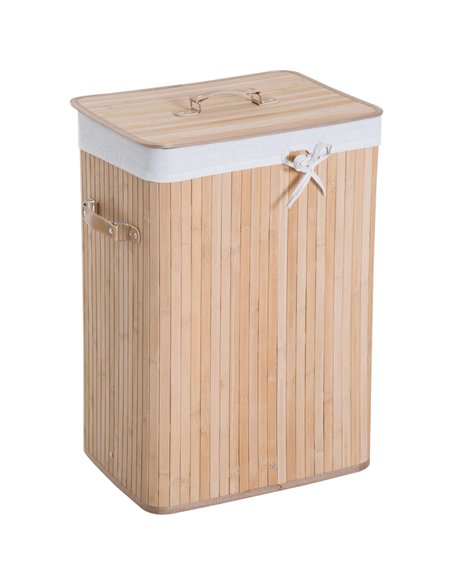 HOMCOM 70L Collapsible Bamboo Laundry Hamper Organizer Clothes Washing Basket Bin Storage Box w/ Lid Removable Lining 40x30x60cm - pic 209997 | FastDaddyshop
