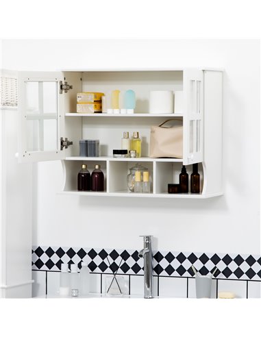 HOMCOM Wall-Mounted Bathroom Medicine Cabinet, Modern Bathroom Cabinet with Shelves for Living Room and Entryway, White
