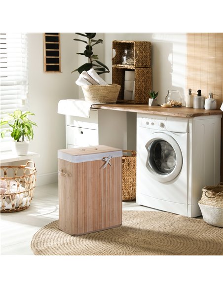 HOMCOM 70L Collapsible Bamboo Laundry Hamper Organizer Clothes Washing Basket Bin Storage Box w/ Lid Removable Lining 40x30x60cm - pic 210003 | FastDaddyshop