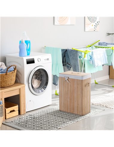HOMCOM 70L Collapsible Bamboo Laundry Hamper Organizer Clothes Washing Basket Bin Storage Box w/ Lid Removable Lining 40x30x60cm