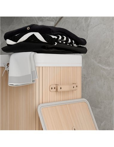 HOMCOM 70L Collapsible Bamboo Laundry Hamper Organizer Clothes Washing Basket Bin Storage Box w/ Lid Removable Lining 40x30x60cm
