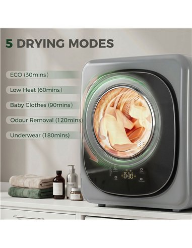 HOMCOM 4kg Vented Tumble Dryer with 5 Drying Mode, 800W Compact Freestanding Front Tumble Dryer, Silver