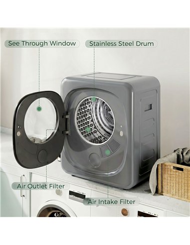 HOMCOM 4kg Vented Tumble Dryer with 5 Drying Mode, 800W Compact Freestanding Front Tumble Dryer, Silver