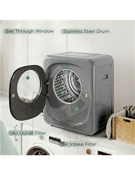 HOMCOM 4kg Vented Tumble Dryer with 5 Drying Mode, 800W Compact Freestanding Front Tumble Dryer, Silver - pic 210028 | FastDaddyshop