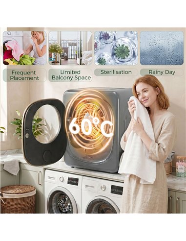 HOMCOM 4kg Vented Tumble Dryer with 5 Drying Mode, 800W Compact Freestanding Front Tumble Dryer, Silver