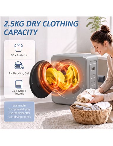 HOMCOM Vented Tumble Dryer, 4 kg Front Tumble Dryer with Stainless Steel Tub, 800W Compact Freestanding, Silver