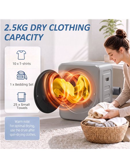 HOMCOM Vented Tumble Dryer, 4 kg Front Tumble Dryer with Stainless Steel Tub, 800W Compact Freestanding, Silver - pic 210037 | FastDaddyshop