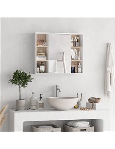 HOMCOM Bathroom Mirror Cabinet, Wall Mounted Medicine Cabinet, White 2
