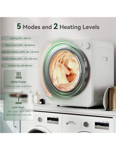 HOMCOM 4kg Front Load Laundry Dryer, Portable Clothes Dryer with 2 Power Modes, 400W/800W, White - pic 210045 | FastDaddyshop