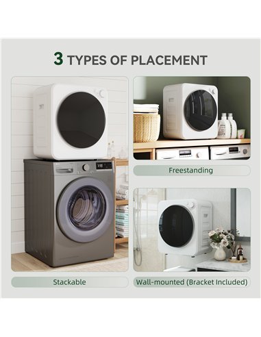 HOMCOM 4kg Front Load Laundry Dryer, Portable Clothes Dryer with 2 Power Modes, 400W/800W, White