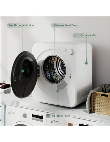 HOMCOM 4kg Front Load Laundry Dryer, Portable Clothes Dryer with 2 Power Modes, 400W/800W, White