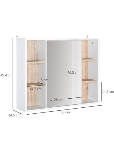 HOMCOM Bathroom Mirror Cabinet, Wall Mounted Medicine Cabinet, White