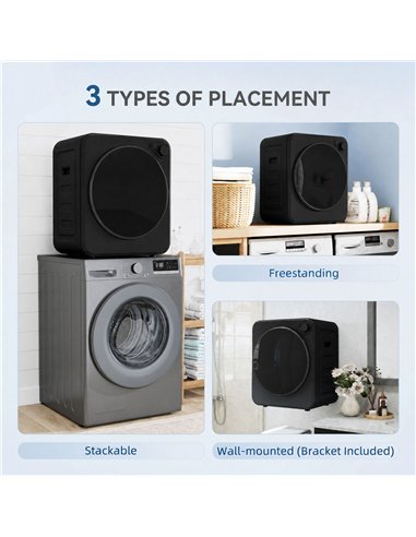 HOMCOM 4kg Front Load Laundry Dryer, Portable Clothes Dryer with 2 Power Modes, 400W/800W, Black