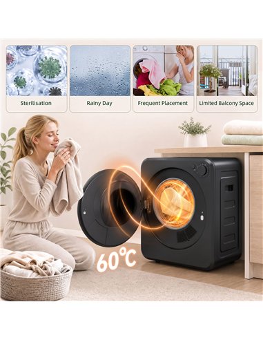 HOMCOM 4kg Front Load Laundry Dryer, Portable Clothes Dryer with 2 Power Modes, 400W/800W, Black