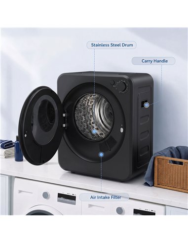 HOMCOM 4kg Front Load Laundry Dryer, Portable Clothes Dryer with 2 Power Modes, 400W/800W, Black