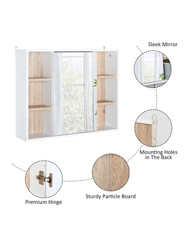 HOMCOM Bathroom Mirror Cabinet, Wall Mounted Medicine Cabinet, White