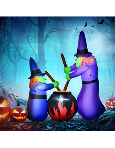 HOMCOM 1.8m Inflatable Halloween Lawn Decoration with LED Witches Around A Black Cauldron Outdoor Air Blown Holiday Décor 2