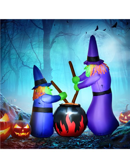 HOMCOM 1.8m Inflatable Halloween Lawn Decoration with LED Witches Around A Black Cauldron Outdoor Air Blown Holiday Décor - pic 210070 | FastDaddyshop