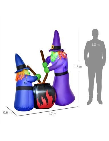 HOMCOM 1.8m Inflatable Halloween Lawn Decoration with LED Witches Around A Black Cauldron Outdoor Air Blown Holiday Décor