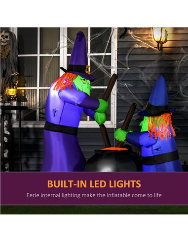 HOMCOM 1.8m Inflatable Halloween Lawn Decoration with LED Witches Around A Black Cauldron Outdoor Air Blown Holiday Décor