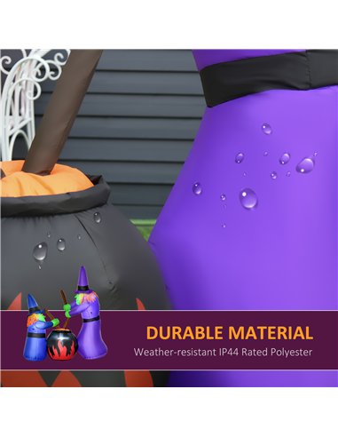 HOMCOM 1.8m Inflatable Halloween Lawn Decoration with LED Witches Around A Black Cauldron Outdoor Air Blown Holiday Décor