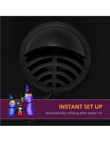 HOMCOM 1.8m Inflatable Halloween Lawn Decoration with LED Witches Around A Black Cauldron Outdoor Air Blown Holiday Décor