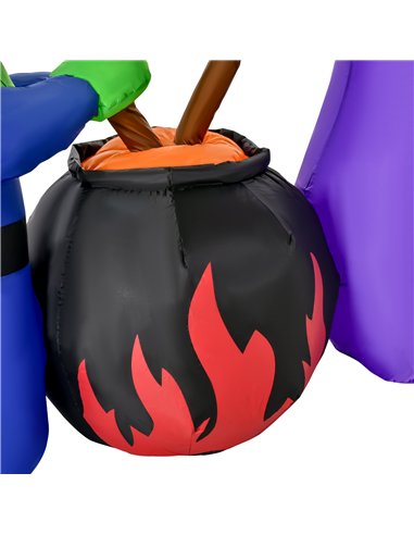 HOMCOM 1.8m Inflatable Halloween Lawn Decoration with LED Witches Around A Black Cauldron Outdoor Air Blown Holiday Décor