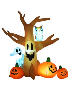HOMCOM 240cm Large Halloween Scary Lighting Inflatable Tree Ghost 3 Pumpkins Owl 4 LED Indoor Outdoor Holiday Decoration