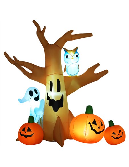 HOMCOM 240cm Large Halloween Scary Lighting Inflatable Tree Ghost 3 Pumpkins Owl 4 LED Indoor Outdoor Holiday Decoration - pic 210078 | FastDaddyshop