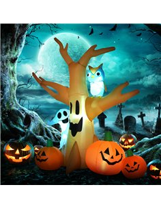HOMCOM 240cm Large Halloween Scary Lighting Inflatable Tree Ghost 3 Pumpkins Owl 4 LED Indoor Outdoor Holiday Decoration 2