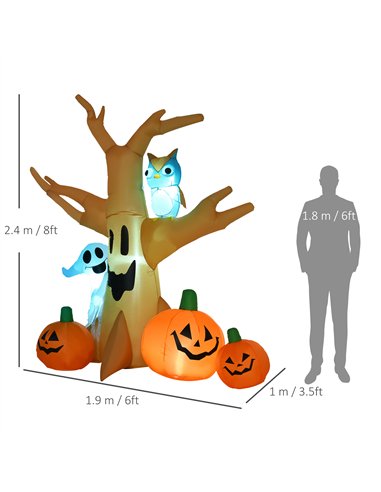 HOMCOM 240cm Large Halloween Scary Lighting Inflatable Tree Ghost 3 Pumpkins Owl 4 LED Indoor Outdoor Holiday Decoration