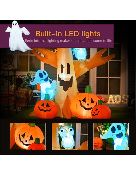 HOMCOM 240cm Large Halloween Scary Lighting Inflatable Tree Ghost 3 Pumpkins Owl 4 LED Indoor Outdoor Holiday Decoration - pic 210081 | FastDaddyshop