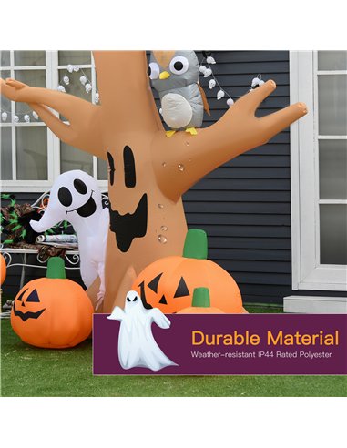 HOMCOM 240cm Large Halloween Scary Lighting Inflatable Tree Ghost 3 Pumpkins Owl 4 LED Indoor Outdoor Holiday Decoration