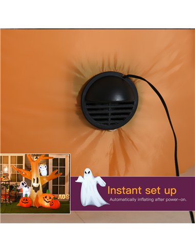 HOMCOM 240cm Large Halloween Scary Lighting Inflatable Tree Ghost 3 Pumpkins Owl 4 LED Indoor Outdoor Holiday Decoration