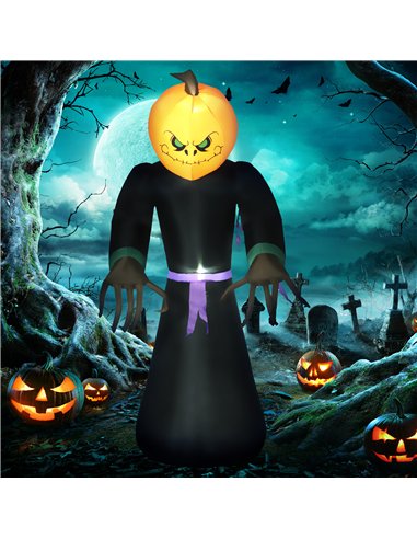 HOMCOM 2.1m Inflatable Pumpkin Ghost Head Monster Vampire 6 LED Halloween Blow Up Yard Holiday Decoration