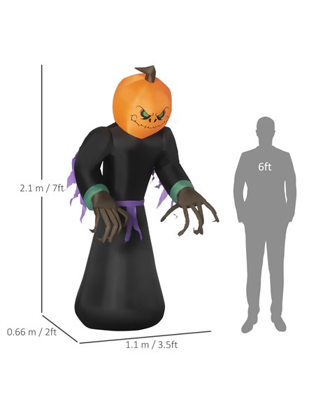 HOMCOM 2.1m Inflatable Pumpkin Ghost Head Monster Vampire 6 LED Halloween Blow Up Yard Holiday Decoration - pic 210089 | FastDaddyshop